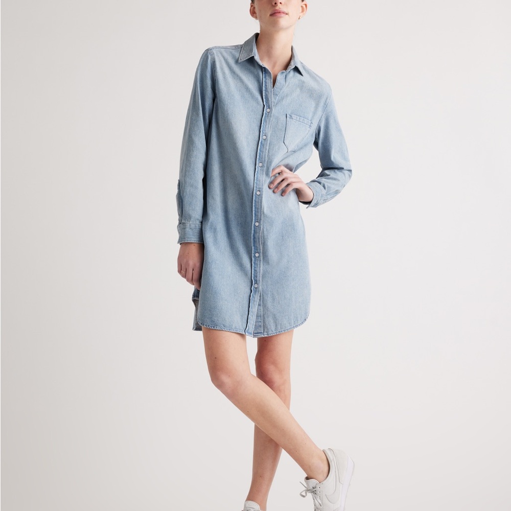 Quince Blue Buttoned Midi Shirt Dress